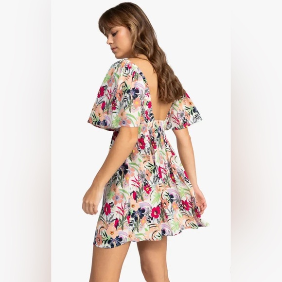 ROXY‎ Golden Dawn Smocked A-Line Mini Dress in Ash Rose Wallflower Size Large - Picture 5 of 16